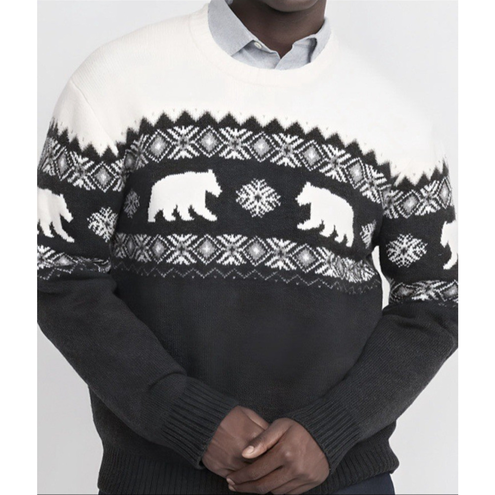 Old Navy Mens Polar Bear Sweater Fair Isle Nordic Preppy - Gray White, Size M
